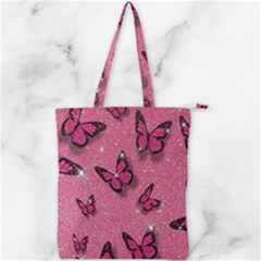 Pink Glitter Butterfly Double Zip Up Tote Bag by Ndabl3x