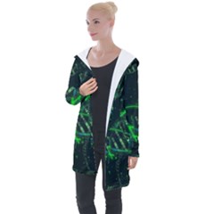 Green And Black Abstract Digital Art Longline Hooded Cardigan by Bedest