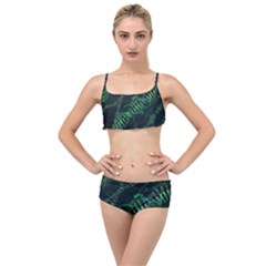 Green And Black Abstract Digital Art Layered Top Bikini Set by Bedest