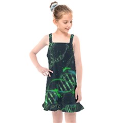 Green And Black Abstract Digital Art Kids  Overall Dress by Bedest