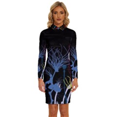 Art Design Graphic Neon Tree Artwork Long Sleeve Shirt Collar Bodycon Dress by Bedest