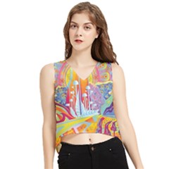 Multicolored Optical Illusion Painting Psychedelic Digital Art V-neck Cropped Tank Top by Bedest