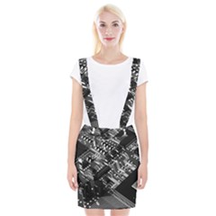 Black And Gray Circuit Board Computer Microchip Digital Art Braces Suspender Skirt by Bedest