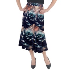 Blue And Brown Flower 3d Abstract Fractal Midi Mermaid Skirt by Bedest