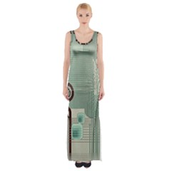 Green Red And White Line Digital Abstract Art Thigh Split Maxi Dress by Bedest