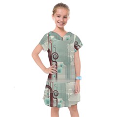 Green Red And White Line Digital Abstract Art Kids  Drop Waist Dress by Bedest