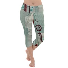 Green Red And White Line Digital Abstract Art Lightweight Velour Capri Yoga Leggings by Bedest