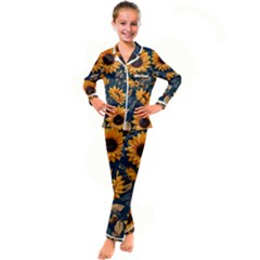 Flower Pattern Spring Kids  Satin Long Sleeve Pajamas Set by Bedest