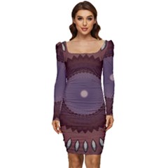 Art Pattern Design Women Long Sleeve Ruched Stretch Jersey Dress by Proyonanggan