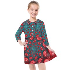 Fractal Red Spiral Abstract Art Kids  Quarter Sleeve Shirt Dress by Proyonanggan