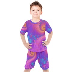 Fractal Art Artwork Magical Purple Kids  T-shirt And Shorts Set by Proyonanggan