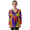 Fractal Spiral Bright Colors Kids  V Neck Casual Top View1