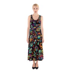 Multicolored Doodle Abstract Colorful Multi Colored Sleeveless Maxi Dress by Grandong