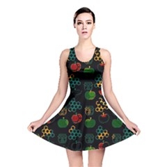 Apples Honey Honeycombs Pattern Reversible Skater Dress by Sarkoni