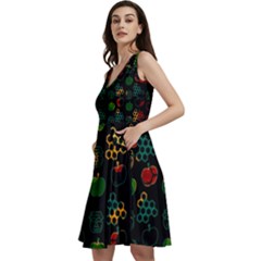 Apples Honey Honeycombs Pattern Sleeveless V-neck Skater Dress With Pockets by Sarkoni