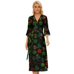 Apples Honey Honeycombs Pattern Midsummer Wrap Dress by Sarkoni