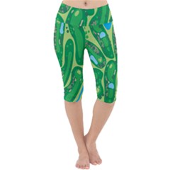 Golf Course Par Golf Course Green Lightweight Velour Cropped Yoga Leggings by Sarkoni