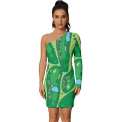 Golf Course Par Golf Course Green Long Sleeve One Shoulder Mini Dress by Sarkoni