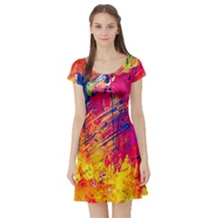 Abstract Design Calorful Short Sleeve Skater Dress by nateshop