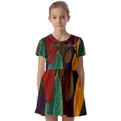 Leaves, Colorful, Desenho, Falling, Kids  Short Sleeve Pinafore Style Dress by nateshop