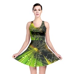 Machine Technology Circuit Electronic Computer Technics Detail Psychedelic Abstract Pattern Reversible Skater Dress by Sarkoni