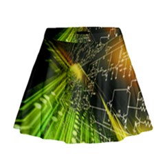 Machine Technology Circuit Electronic Computer Technics Detail Psychedelic Abstract Pattern Mini Flare Skirt by Sarkoni