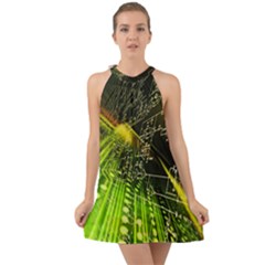 Machine Technology Circuit Electronic Computer Technics Detail Psychedelic Abstract Pattern Halter Tie Back Chiffon Dress by Sarkoni