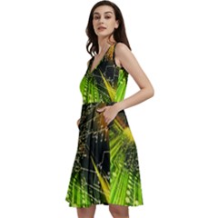 Machine Technology Circuit Electronic Computer Technics Detail Psychedelic Abstract Pattern Sleeveless V-neck Skater Dress With Pockets by Sarkoni