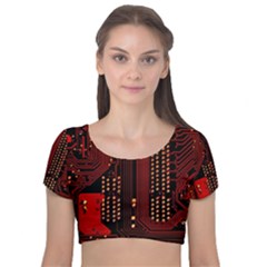 Technology Computer Circuit Velvet Short Sleeve Crop Top  by Sarkoni