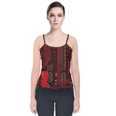 Technology Computer Circuit Velvet Spaghetti Strap Top by Sarkoni