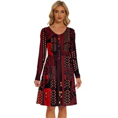 Technology Computer Circuit Long Sleeve Dress With Pocket by Sarkoni