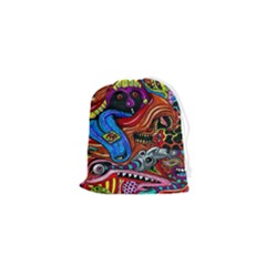 Psychedelic Trippy Hippie  Weird Art Drawstring Pouch (xs) by Sarkoni