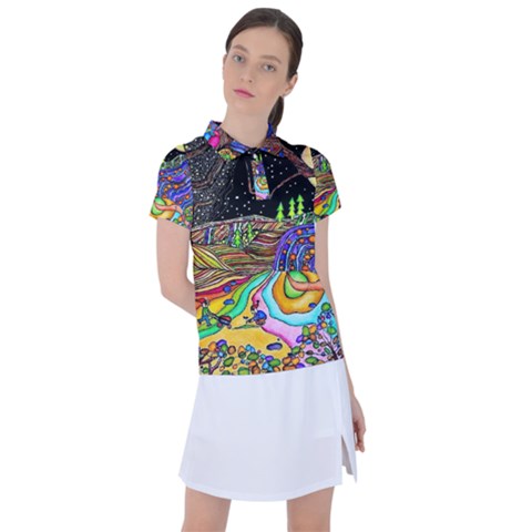 Nature Moon Psychedelic Painting Women s Polo T-shirt by Sarkoni