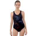 Vector Aquarium Guppies Seamless Fish Pattern With Black Background Cut-Out Back One Piece Swimsuit View1