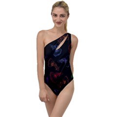 Vector Aquarium Guppies Seamless Fish Pattern With Black Background To One Side Swimsuit by Grandong