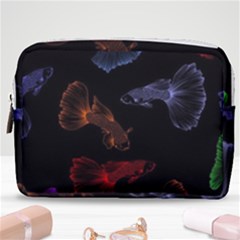 Vector Aquarium Guppies Seamless Fish Pattern With Black Background Make Up Pouch (medium) by Grandong