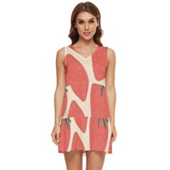 Seamless Strawberry Pattern Vector Tiered Sleeveless Mini Dress by Grandong