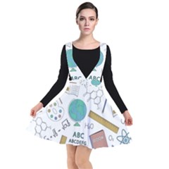 School Subjects And Objects Vector Illustration Seamless Pattern Plunge Pinafore Dress by Grandong