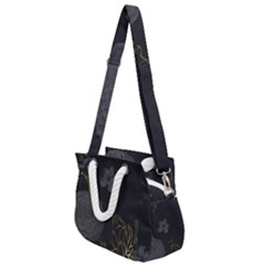 Dark And Gold Flower Patterned Rope Handles Shoulder Strap Bag by Grandong