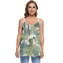 Playful Cactus Desert Landscape Illustrated Seamless Pattern Casual Spaghetti Strap Chiffon Top by Grandong