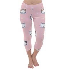 Cute Cat Cartoon Doodle Seamless Pink Pattern Capri Winter Leggings  by Grandong