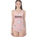 Cute Cat Cartoon Doodle Seamless Pink Pattern One Piece Swimsuit View1