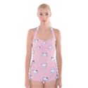 Cute Cat Cartoon Doodle Seamless Pink Pattern Boyleg Halter Swimsuit  View1