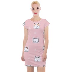 Cute Cat Cartoon Doodle Seamless Pink Pattern Cap Sleeve Bodycon Dress by Grandong