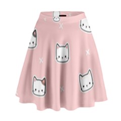 Cute Cat Cartoon Doodle Seamless Pink Pattern High Waist Skirt by Grandong