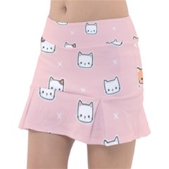 Cute Cat Cartoon Doodle Seamless Pink Pattern Classic Tennis Skirt by Grandong