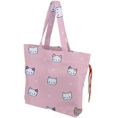 Cute Cat Cartoon Doodle Seamless Pink Pattern Drawstring Tote Bag by Grandong