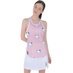 Cute Cat Cartoon Doodle Seamless Pink Pattern Racer Back Mesh Tank Top by Grandong