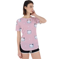 Cute Cat Cartoon Doodle Seamless Pink Pattern Perpetual Short Sleeve T-shirt by Grandong