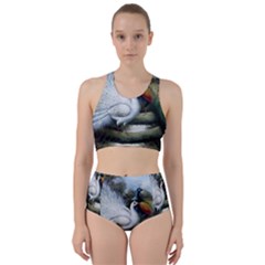 Canvas Oil Painting Two Peacock Racer Back Bikini Set by Grandong